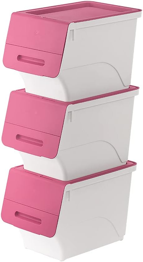 Storage Bins with Lids, Stackable Storage Bins with Lids, Pack of 3, 24L,Multi Colors (Yellow) Pack of 2