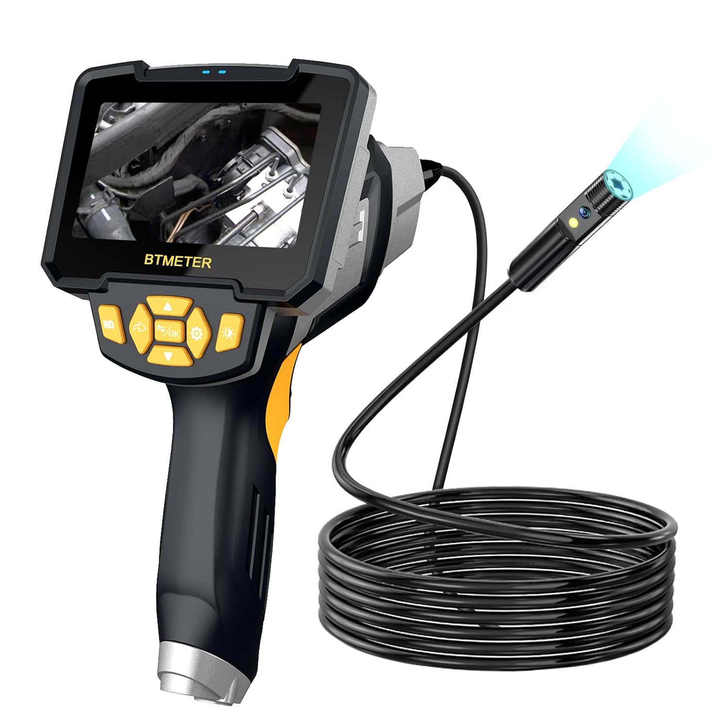BTMETER Dual Lens Industrial Endoscope, Inspection Camera Handheld Digital Borescope with Flashlight, 4.3