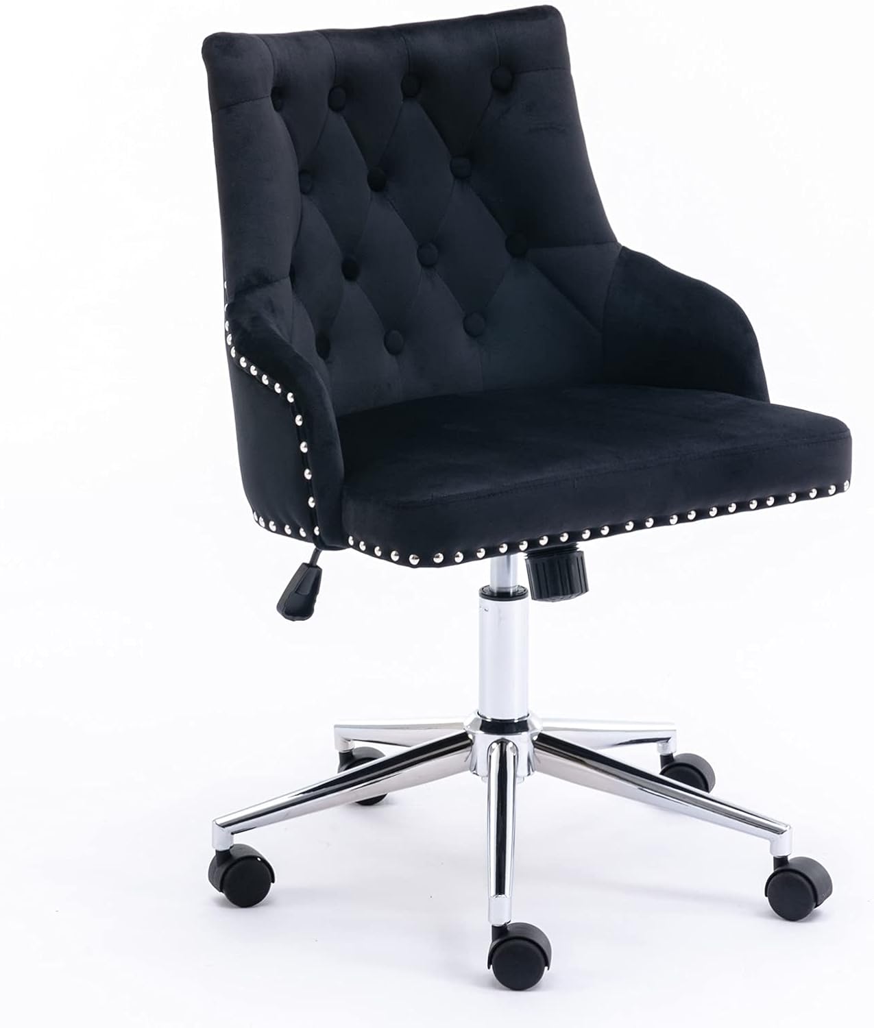 Velvet Desk Chair Tufted Office Chair with Wheels Accent Vanity Chair Fabric Task Swivel Armchair for Bedroom Living Room Blue