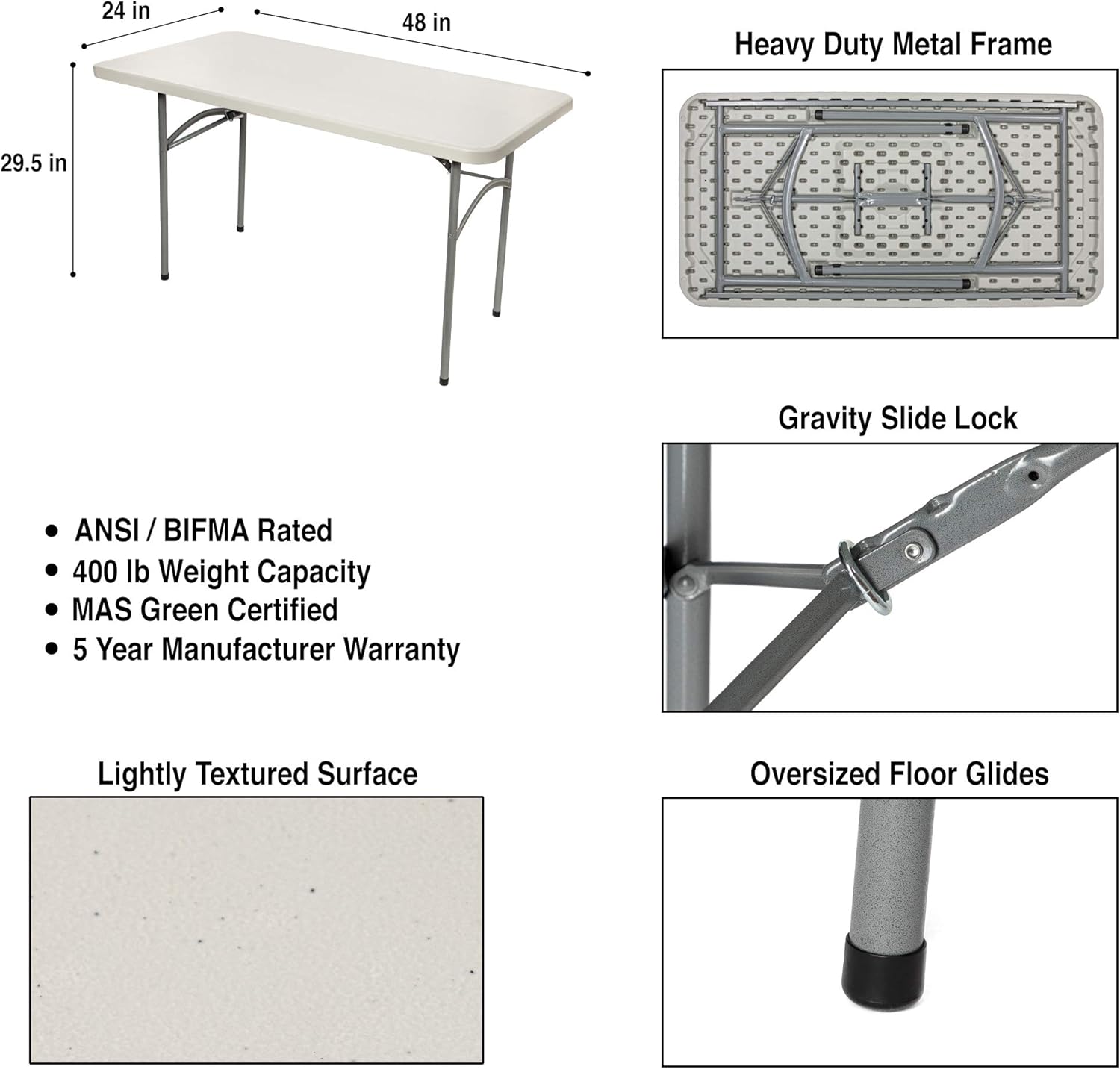 OEF Furnishings 4 Foot Heavy Duty Folding Table, 24