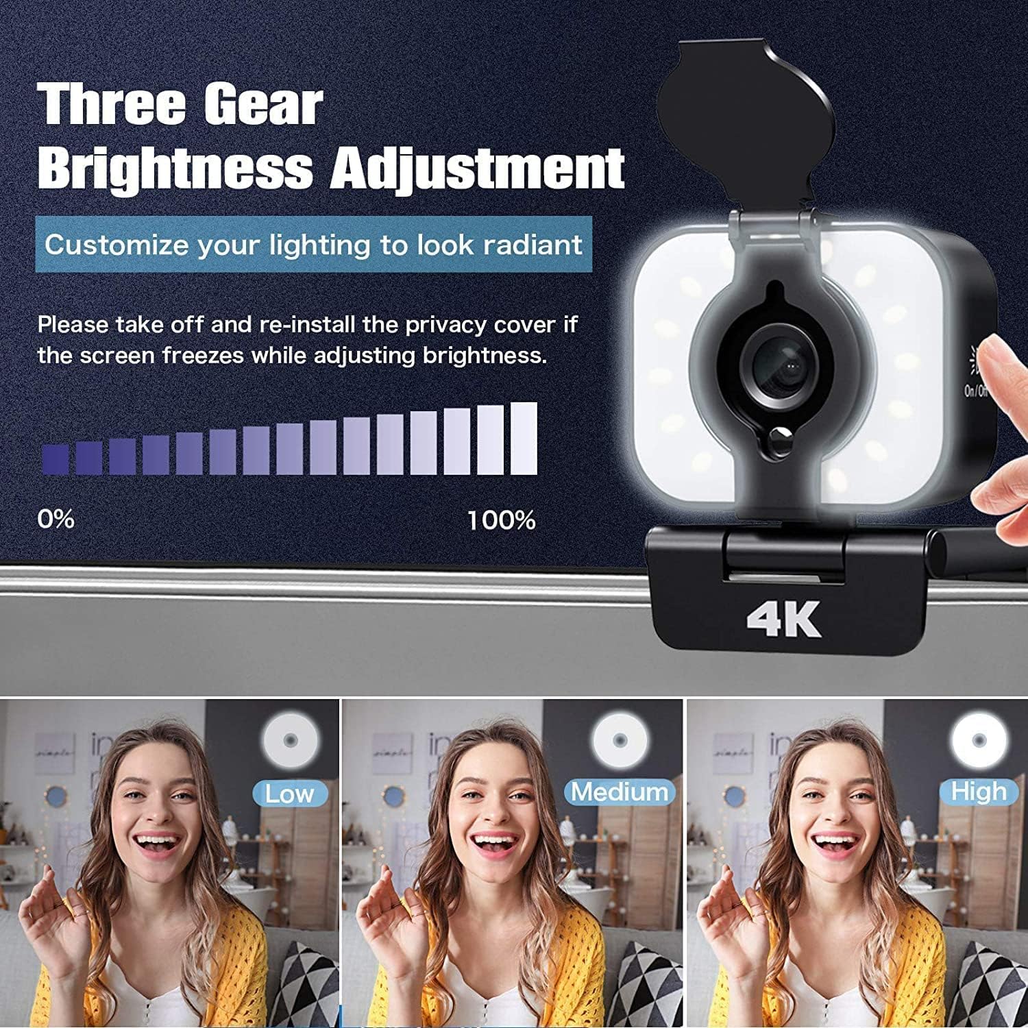 4K Webcam with Light,AutoFocus,Built-in Privacy Cover, USB Webcam with Microphone,Streaming Webcams for PC,Laptop