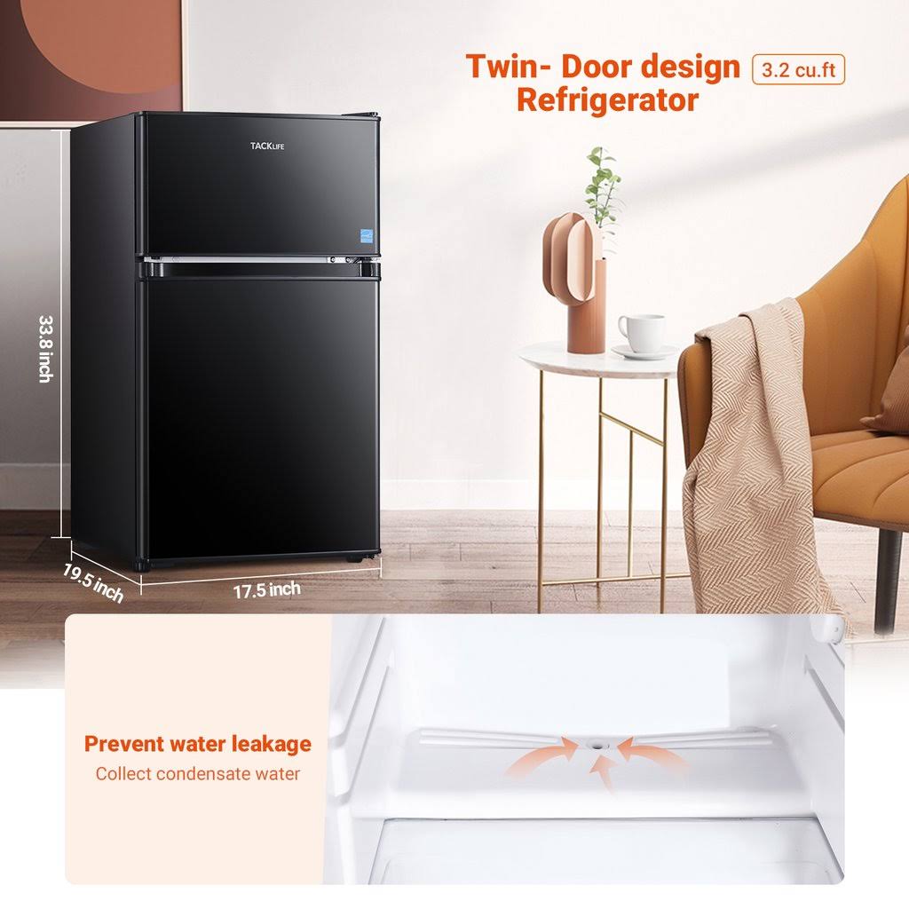 Tacklife Mini Fridge with Freezer 3.1 Cu.ft, Compact Refrigerator 2 Door Low Noise, Energy Saving, LED INSIDE, Upright Fridge fo