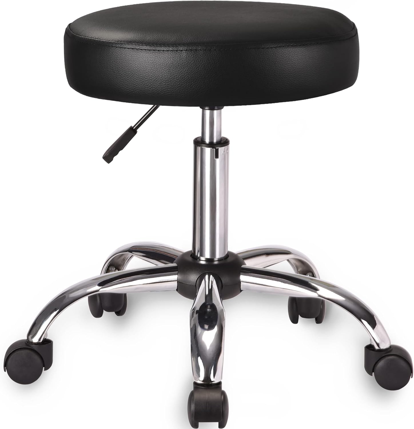 Sifurni Rolling Stool Swivel Salon Shop Stool Chair Adjustable Drafting Stool Massage Spa Stool with PU Leather Cushioned, Black