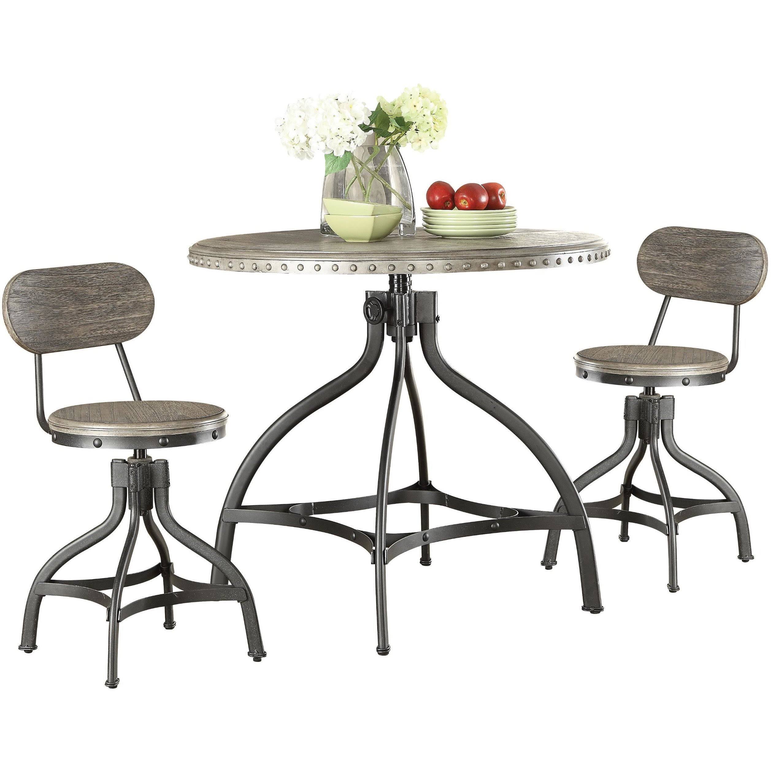 36x22 x 36x22 x 36x22 3PC Pack Gray Oak Adjustable Counter Height Dining Set