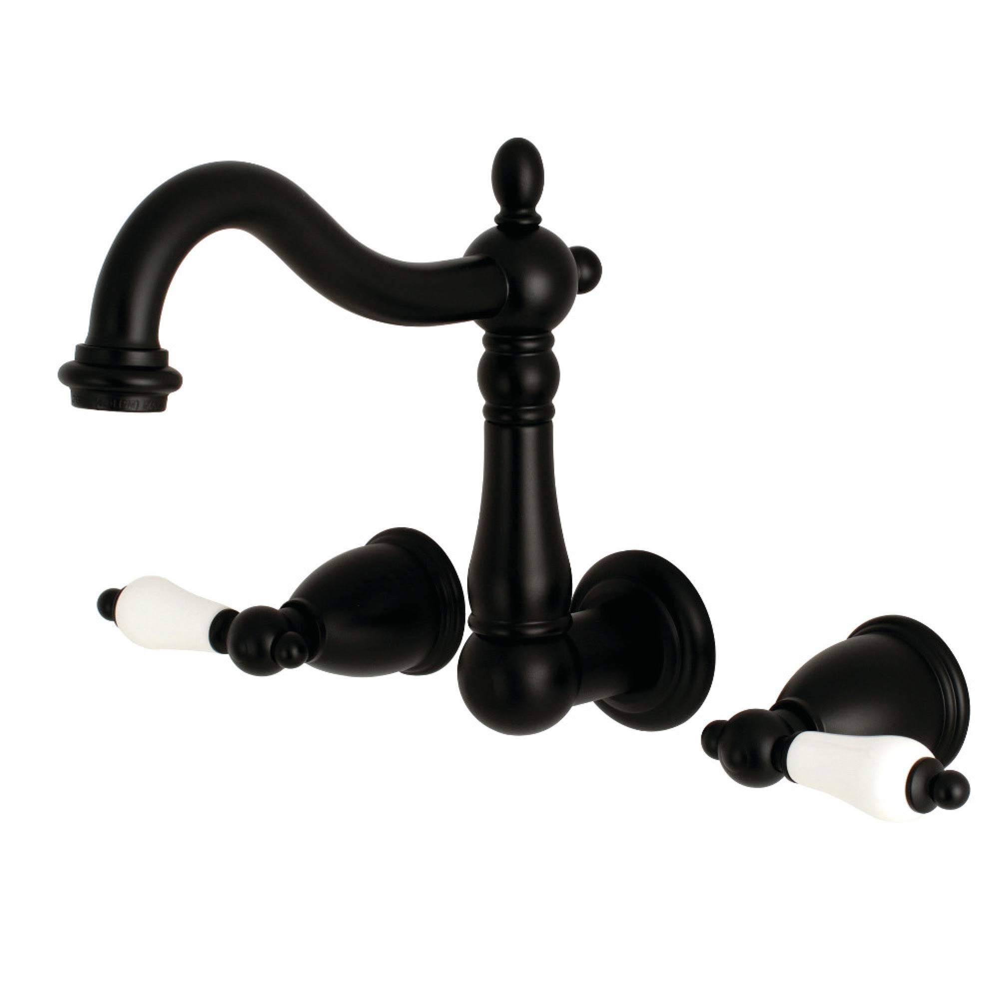 Kingston Brass Ks1250pl 8x22 Center Wall Mount Bathroom Faucet, Matte Black