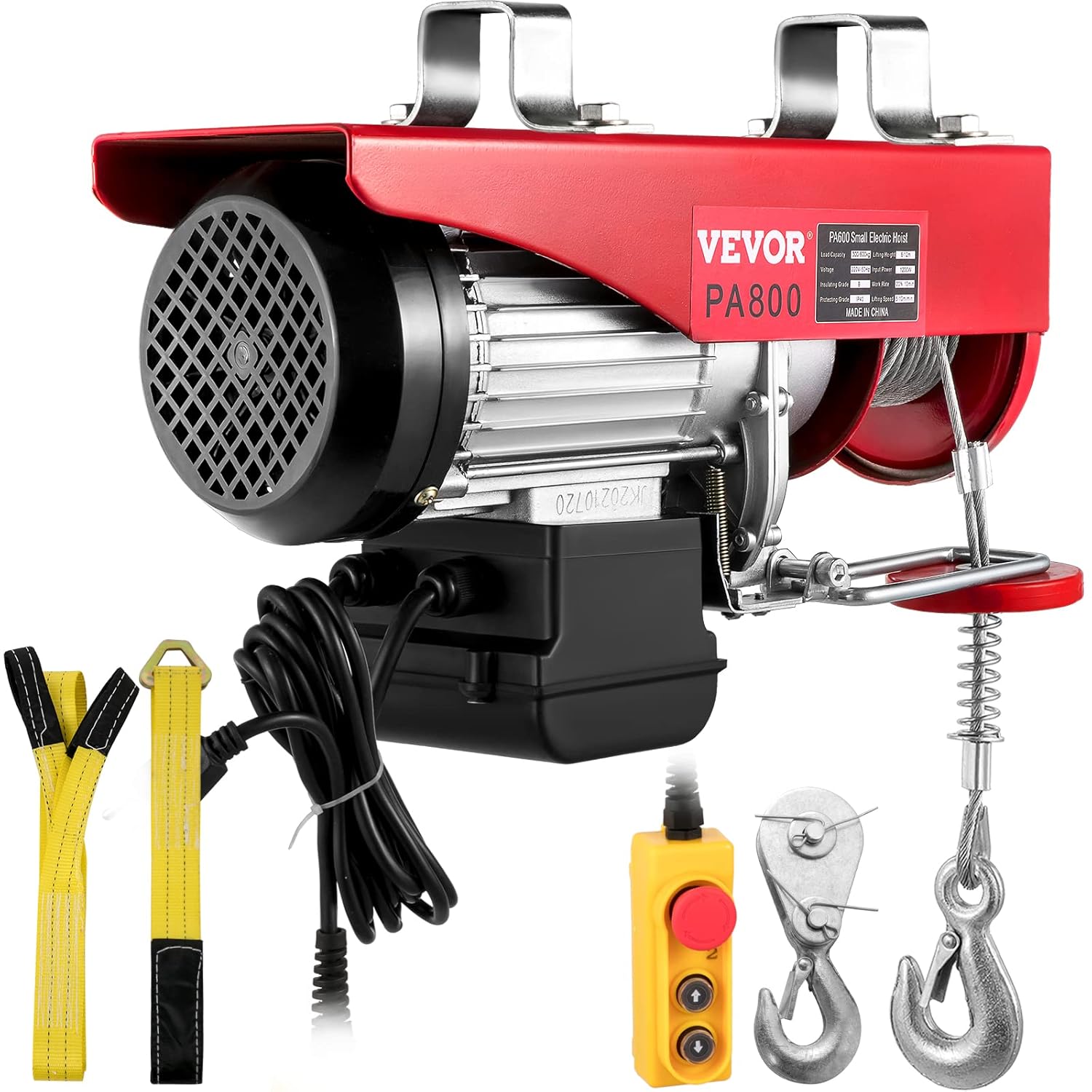 VEVOR Electric Hoist, 1760LBS Electric Winch, Steel Electric Lift, 110V Electric Hoist with Remote Control & Single/Double Slings for Lifting in Factories, Warehouses, Construction Site, Mine Filed