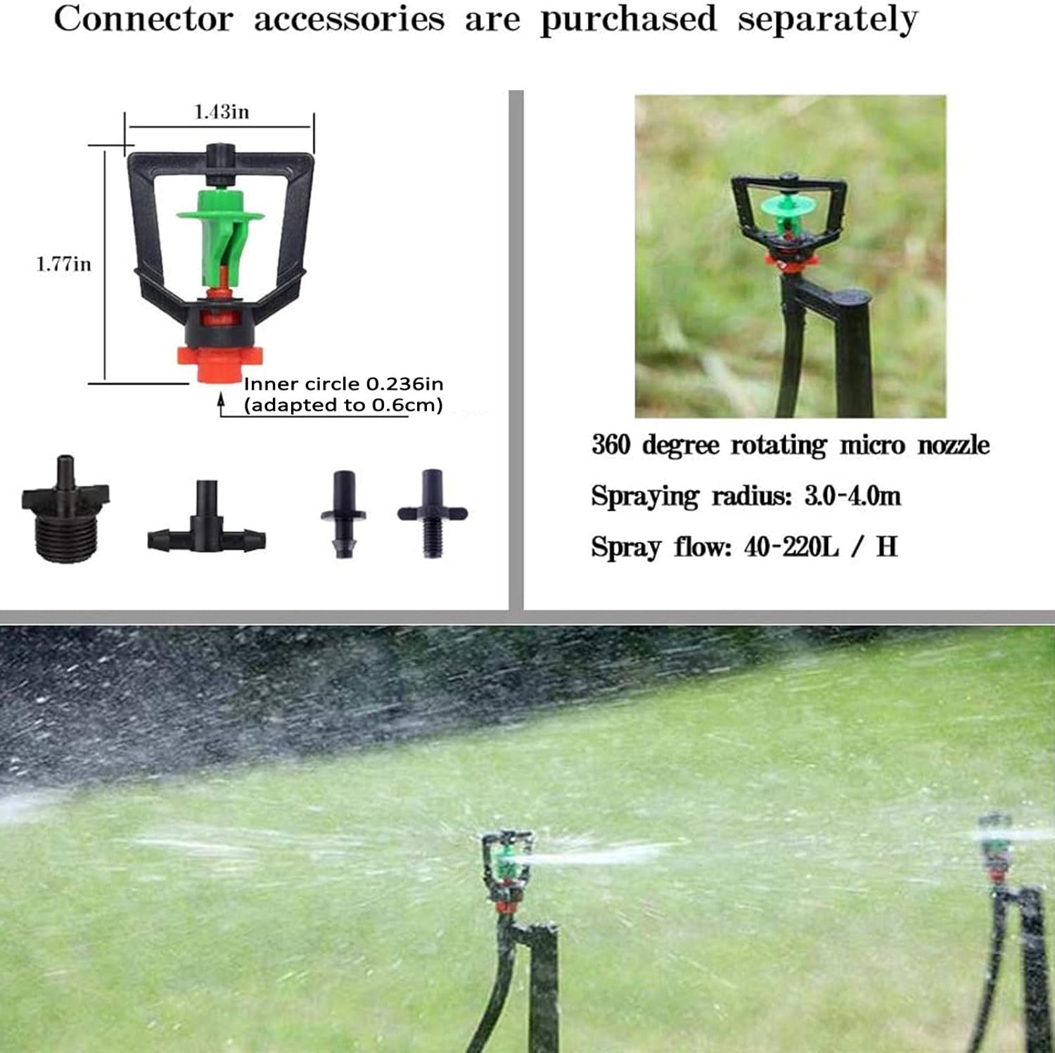 Sprinkler 360-Degree Rotating Sprinkler Irrigation Sprinkler Suspended Atomizing Nozzle Irrigation Accessories (100 Pieces) Pack of 2