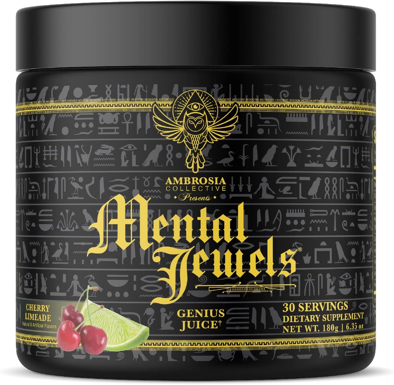 Ambrosia Mental Jewels Powder - Cognitive Enhancer | Increase Memory, Communication Skills, Concentration & Focus | Decrease Reaction Time | Alpha GPC, Choline, BaCognize | 30 Servings| Cherry Limeade Pack of 2