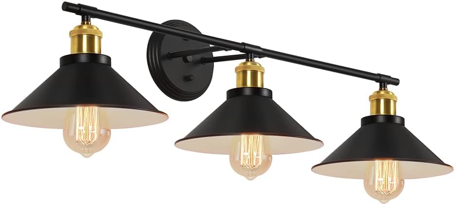 Bathroom Vanity Light Fixture, Farmhouse Black Wall Sconce with 3-Light, Suitable for Bedroom, Farmhouse, Vanity Mirror Cabinets, Dressing Table