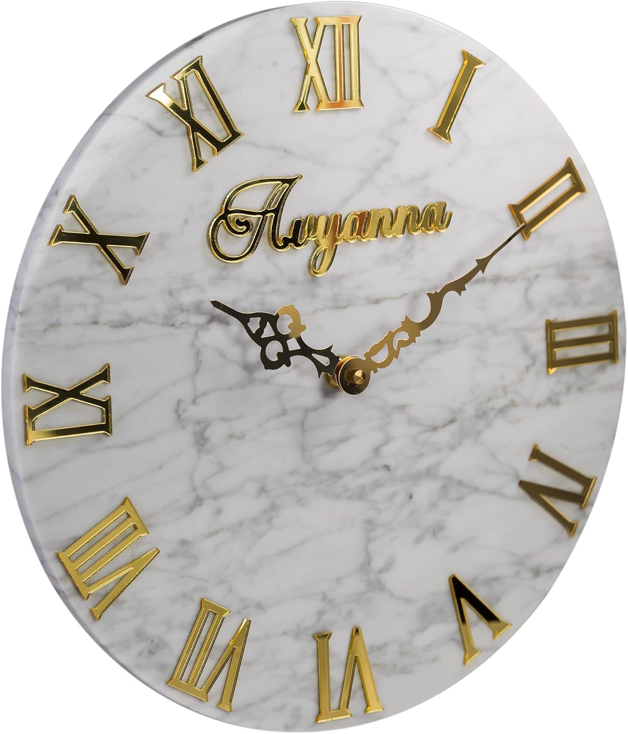 Avyanna White Natural Marble Clock - Elegant Luxurious Mirrored Gold Accent Decor Silent Wall Clock - a Modern Wall Clock Version of a Vintage Clock Design - Perfect Addition to Your Lavish Home Decor