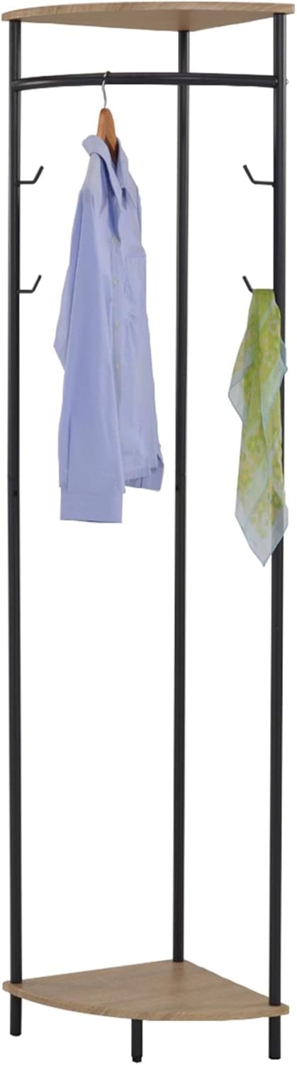 Pilaster Designs Tolbert Metal Coat and Hat Rack with Shelves in Black/Oak Pack of 2