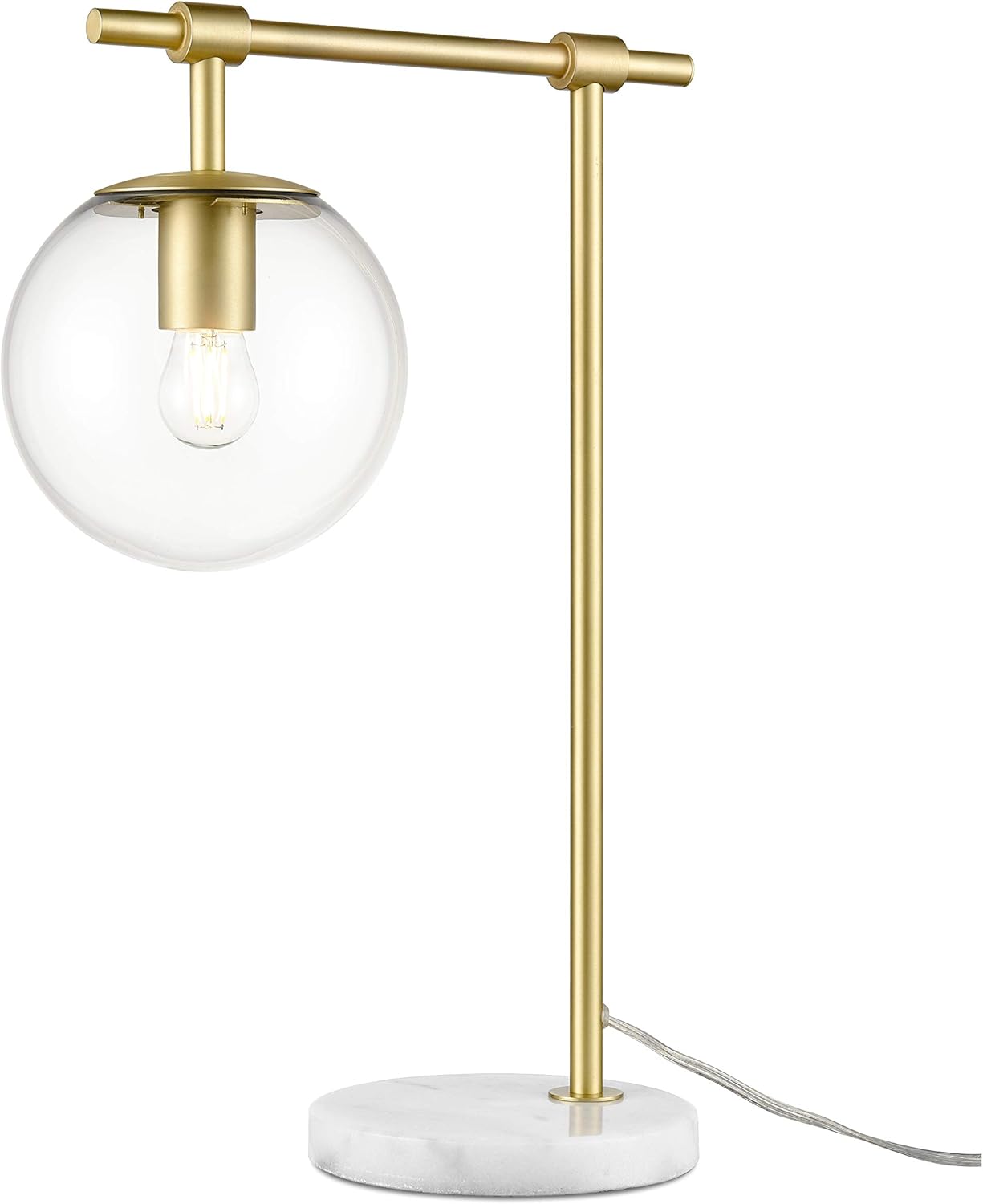 Light Society Graciana Table Lamp, Clear Glass, Brass Finish and Marble Base, Contemporary Mid Century Modern Style Table Lamp, Brushed Brass/Clear