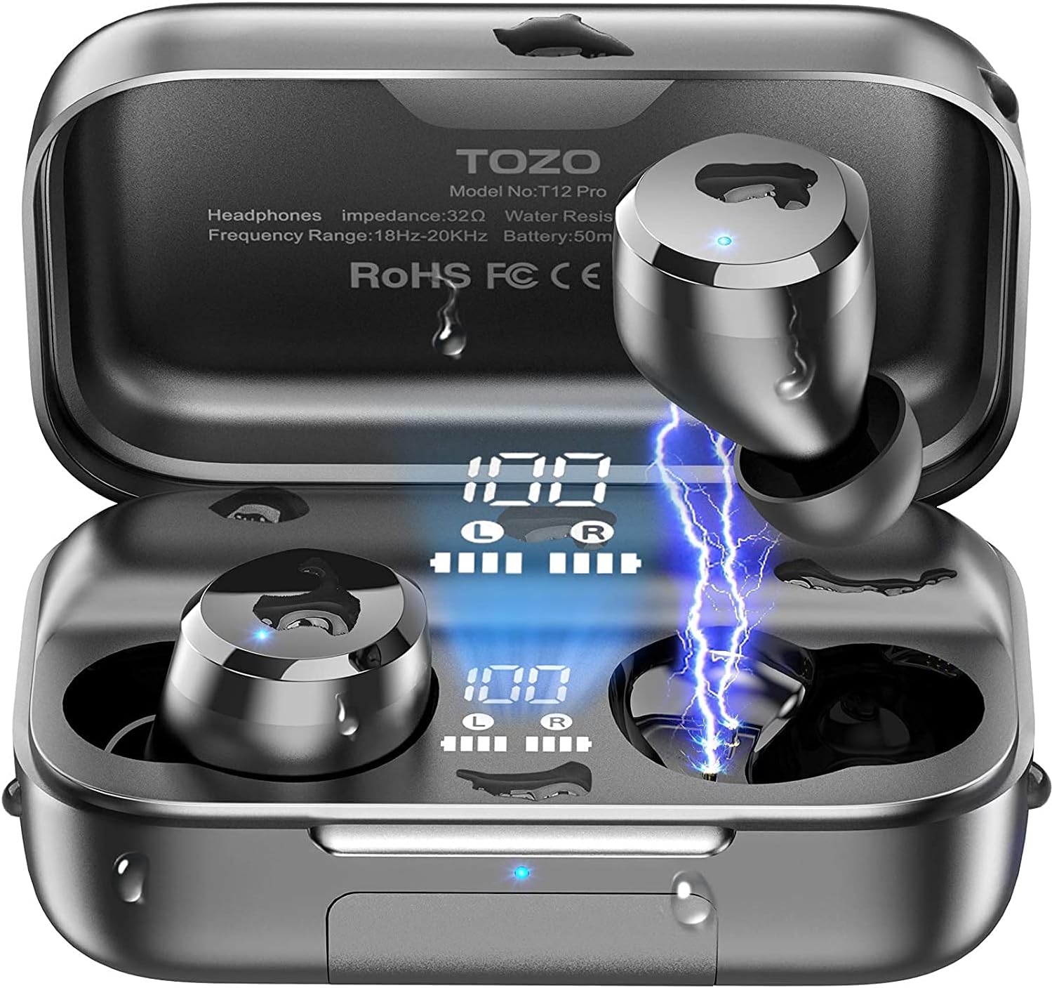 TOZO T12 Pro Wireless Earbuds Bluetooth Headphones with Qualcomm QCC3040 4 Mics CVC 8.0 Call Noise Cancelling and aptX Stereo Headset 2500mAh Wireless Charging Case IPX8 Waterproof Earphones Black Pack of 2