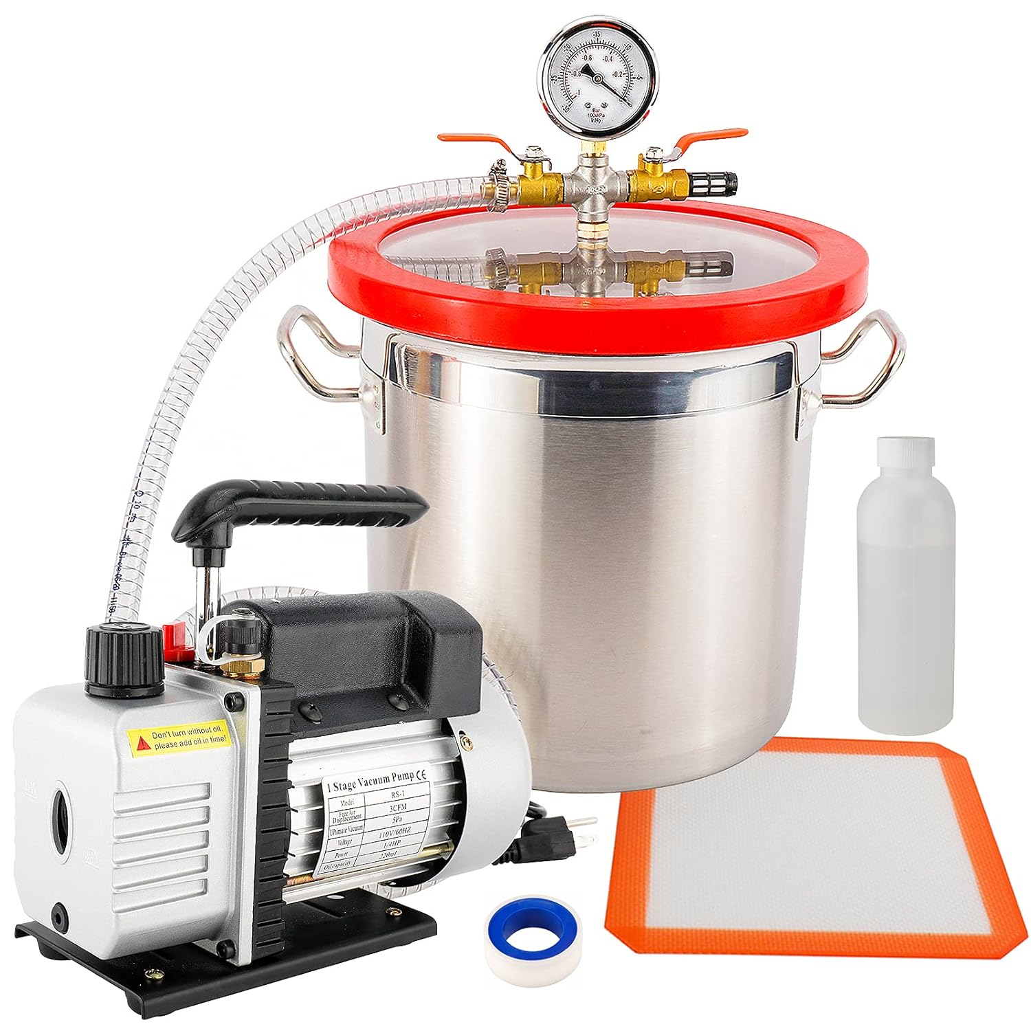 Toolly 3 Gallon Vacuum Chamber and 3 CFM Pump Kit for Degassing Silicone Epoxy