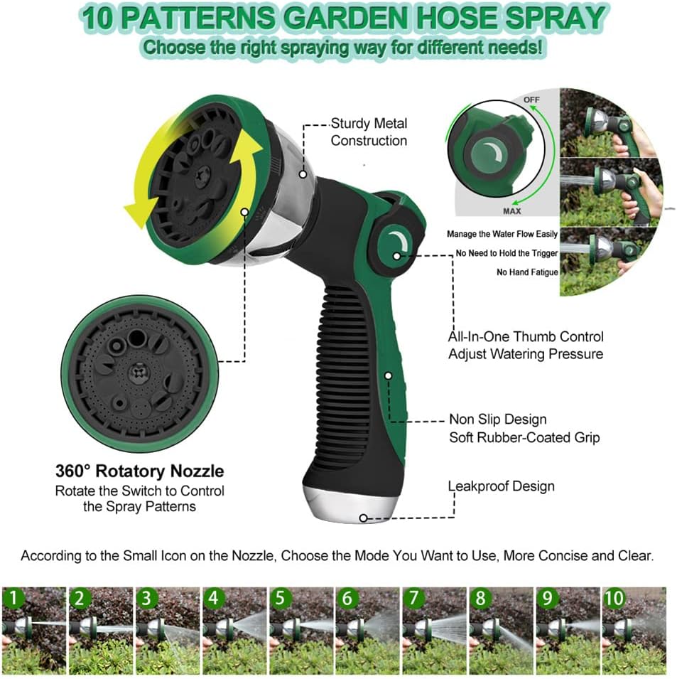 ZRen Expandable Garden Hose 100ft-Water Hose with 10 Way Zinc Alloy Spray Nozzle with 3/4 Inch Solid Brass Fittings and Durable 4-Layers Latex 3750D Flexible Lightweight No Kink Expanding Hose Pipe Pack of 2