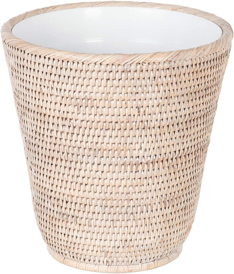 Kouboo La Jolla Rattan Plastic Insert, White-Wash Waste Basket Pack of 2