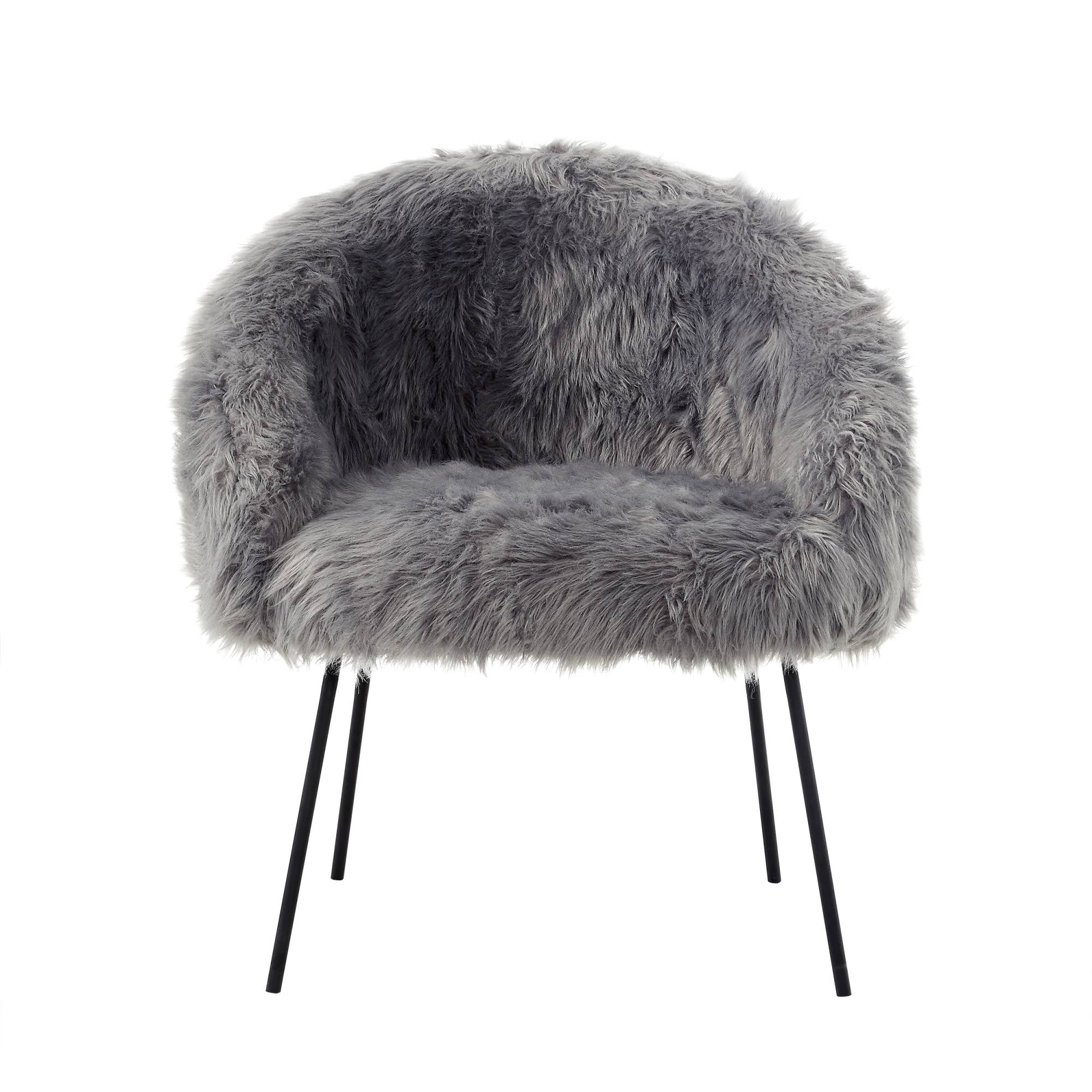 Inspired Home Faux Fur Accent Chair Metal Legs Grey