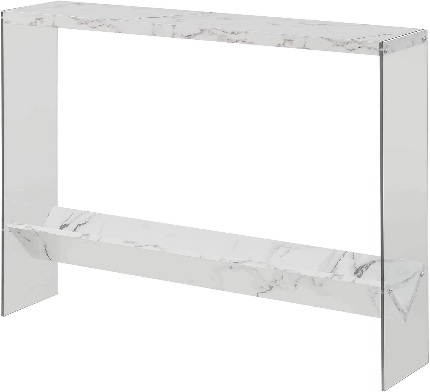 Convenience Concepts SoHo V Console Table with Shelf, White Faux Marble Pack of 2