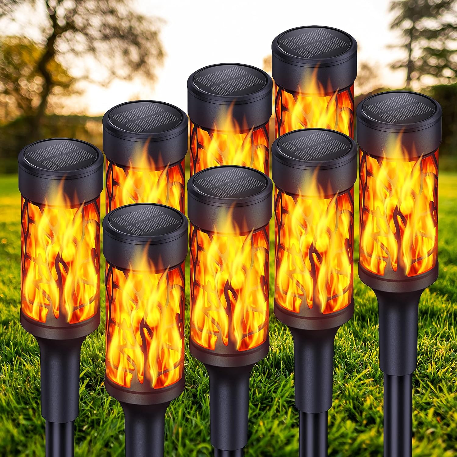 BONLION Solar Torch Lights Outdoor, Upgraded 8 Pack Extra-Bright Solar Torch Lights with Dancing Flickering Flames, Waterproof Landscape Decoration Flame Lights for Garden Pathway Yard-Auto On/Off