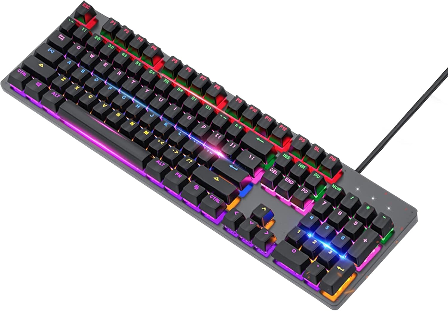 HotTopStar Wired Mechanical Gaming Keyboard, Computer Gaming Keyboards, USB Wired Mechanical LED Keyboard Rainbow Backlit Keyboards Black Axis for PC and Desktop Computer (104 Keys, Black)