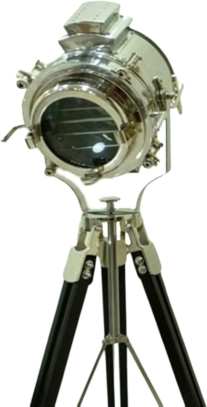 Industrial Nautical Spotlight Black Wooden Tripod Floor Lamp Office & Home Decor