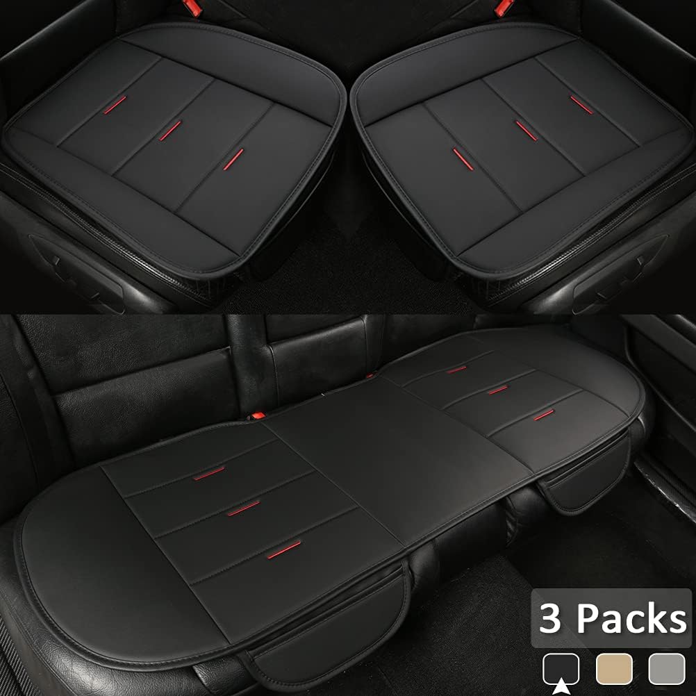 West Llama Universal Bottom Seat Covers, Wear-Resistant PU Leather Front and Rear Seat Protectors, Waterproof and Non-Slip (Beige) Pack of 2