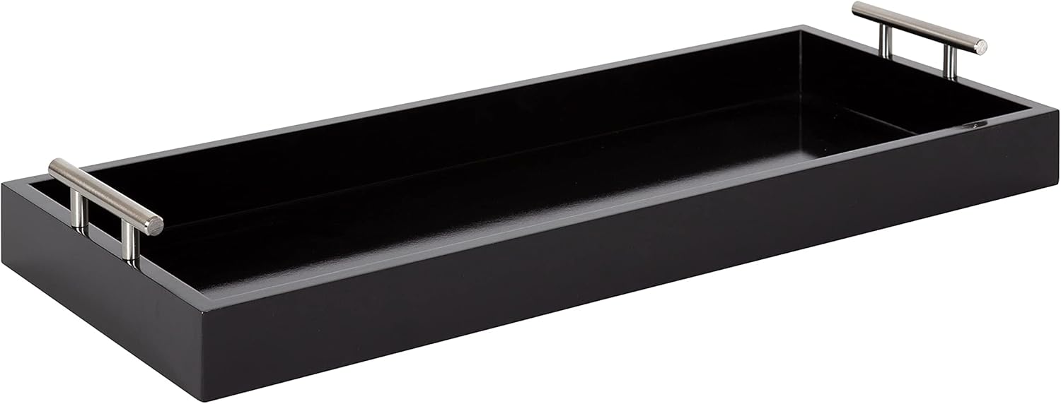 Kate and Laurel Lipton Narrow Rectangle Wood Accent Tray, 10x24, White/Silver