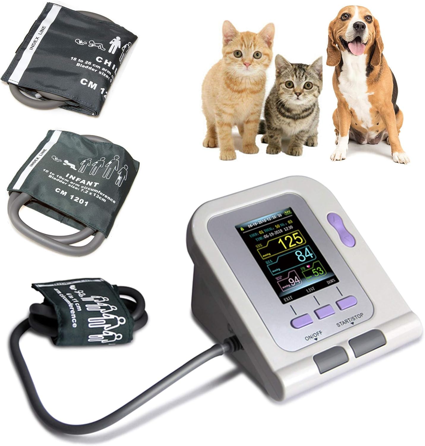 Contec08A Vet Veterinary Animal Use Blood Pressure Monitor 3 Cuffs 6-11CM 10-19CM 18-26 cm Pack of 2