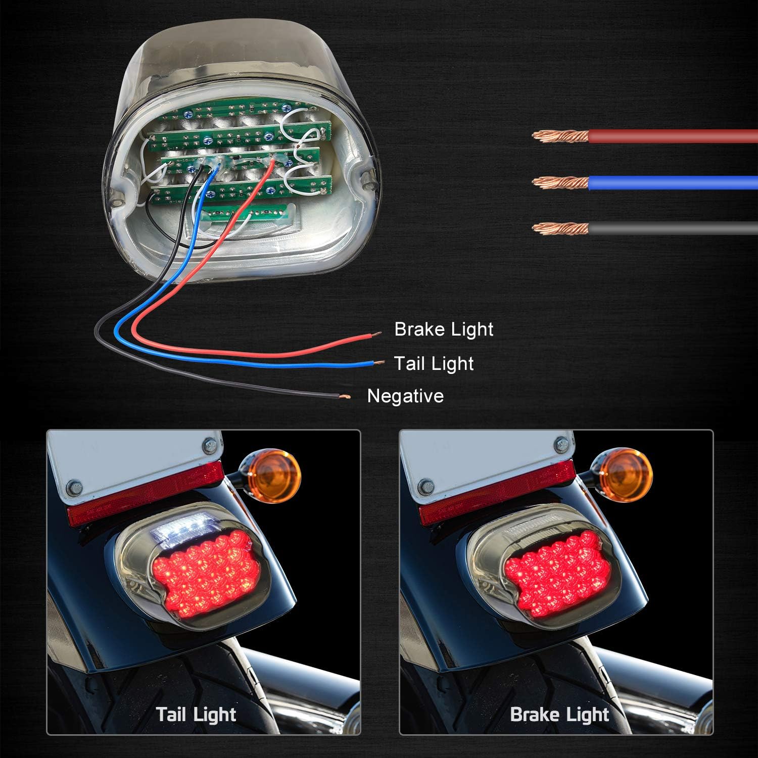 NTHREEAUTO LED Tail Light Silver FL Smoked Layback Brake Taillights Compatible with Harley Dyna, FLST, FXSTB, FXST, Touring Models