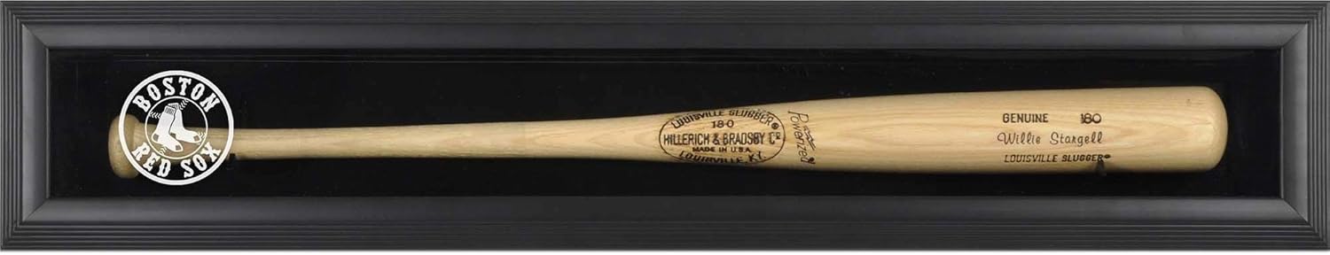 Boston Red Sox Logo Black Framed Single Bat Display Case - Baseball Bat Free Standing Display Cases