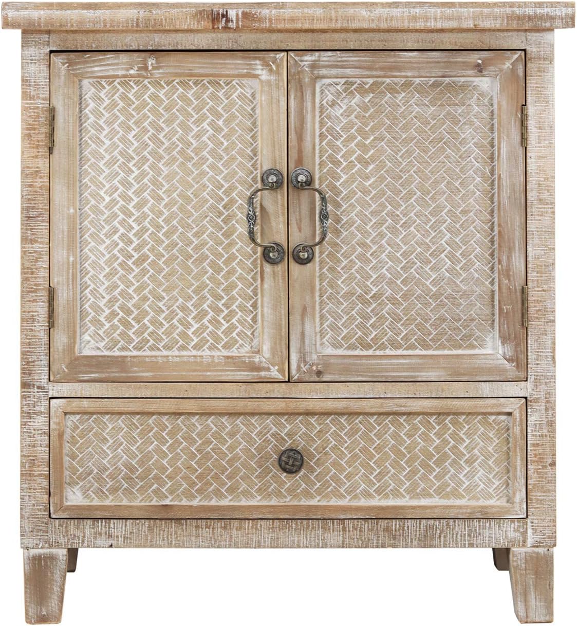 Weathered Wood Cabinet with 1 Drawer and 2 Doors Vintage Accent Storage Chest for Entryway, Living Room