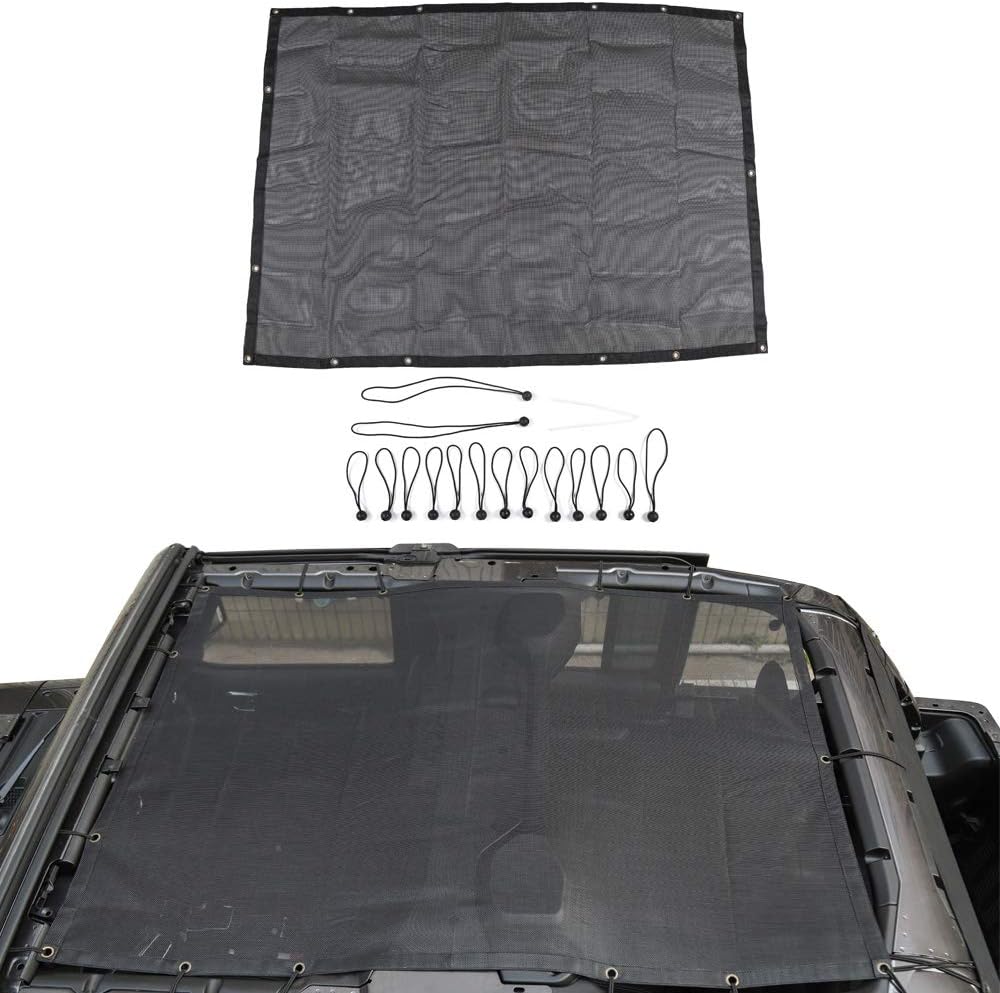Sun Shade Mesh Bikini Top Sunshade UV Protection for Jeep Wrangler JL JLU 4 Door 2018-2022 (Plain Black)