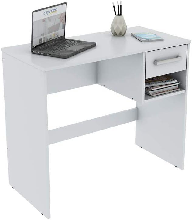 Rome Desk - Home Office Modern White Computer Table & Laptop Workstation with Drawer and Shelf (White) Pack of 2