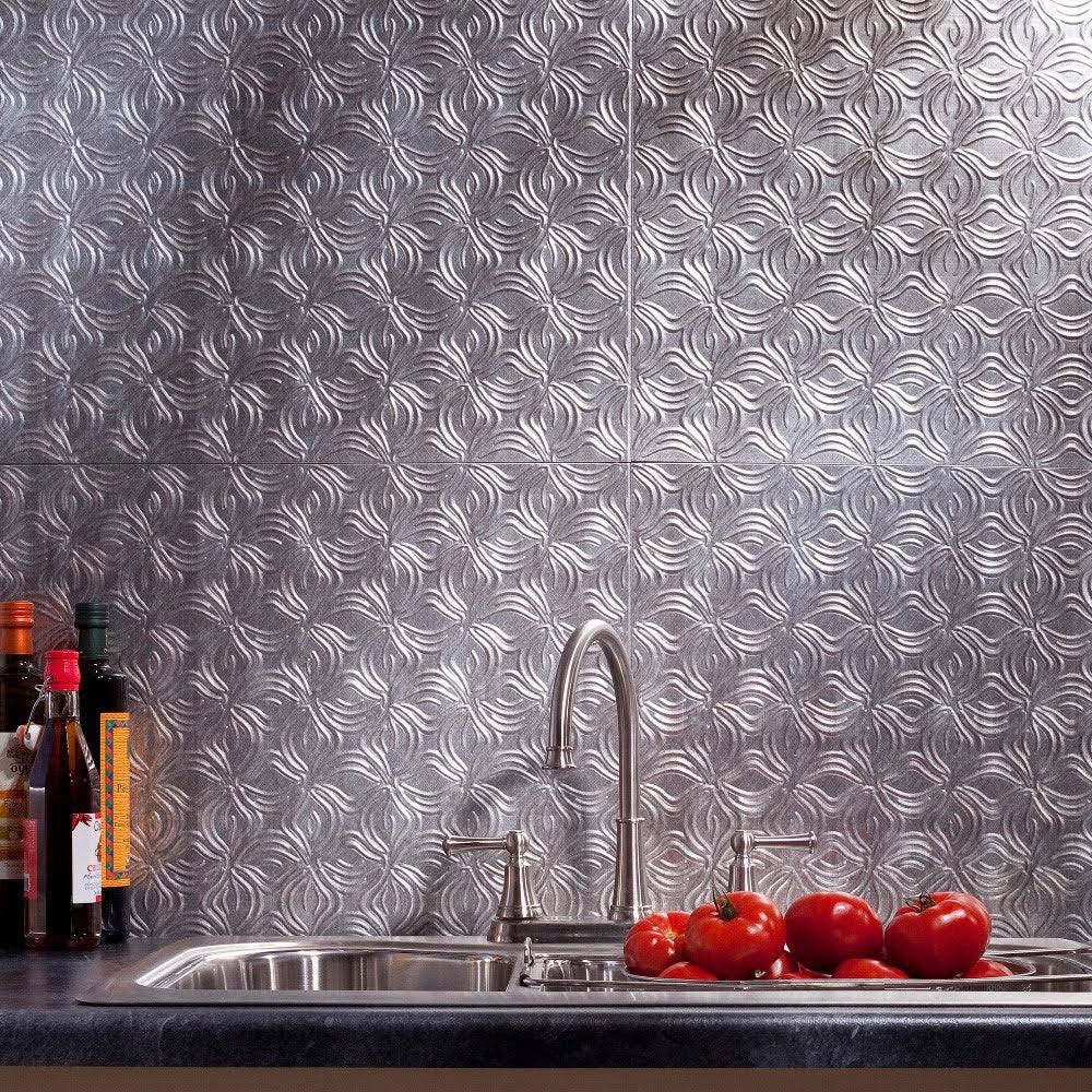 Fasade Lotus Backsplash in Crosshatch Silver 15-square-foot Kit