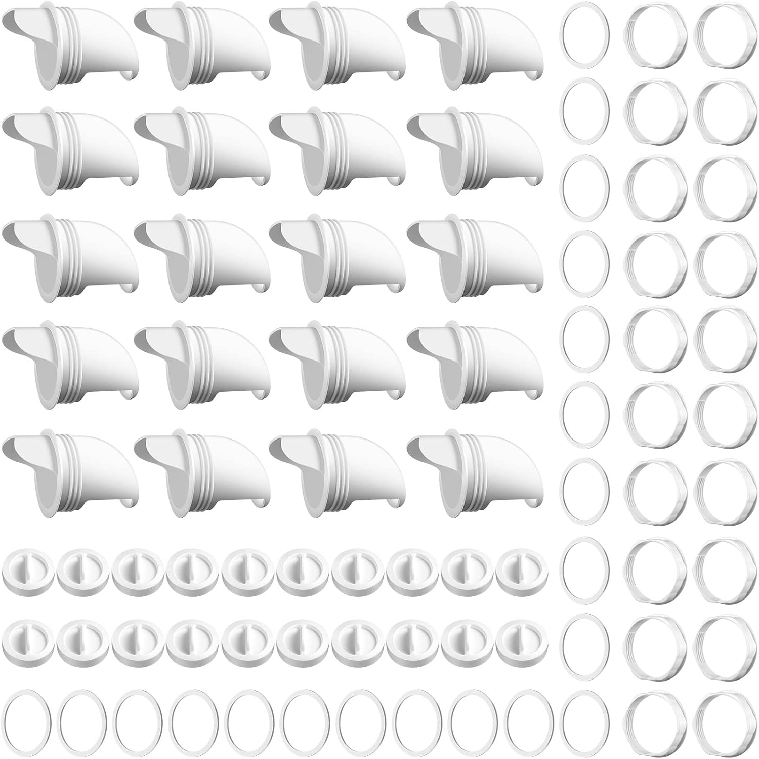 20 Sets Chicken Feeder PVC Poultry Feeder Ports No Waste DIY Gravity Feeder Rain Proof Chicken Feeder Kit with Feeder Port, Lid, Bushing and Weatherproof Seal for Buckets, Bins, Troughs (White) Pack of 2
