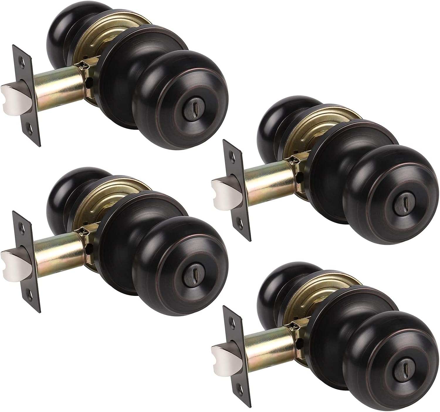 Gobrico Black Interior Door Lockset Handles, Privacy Door Knobs with Lock for Bedroom Bathroom, no Key, Flat Ball Knob Style, 6Pack