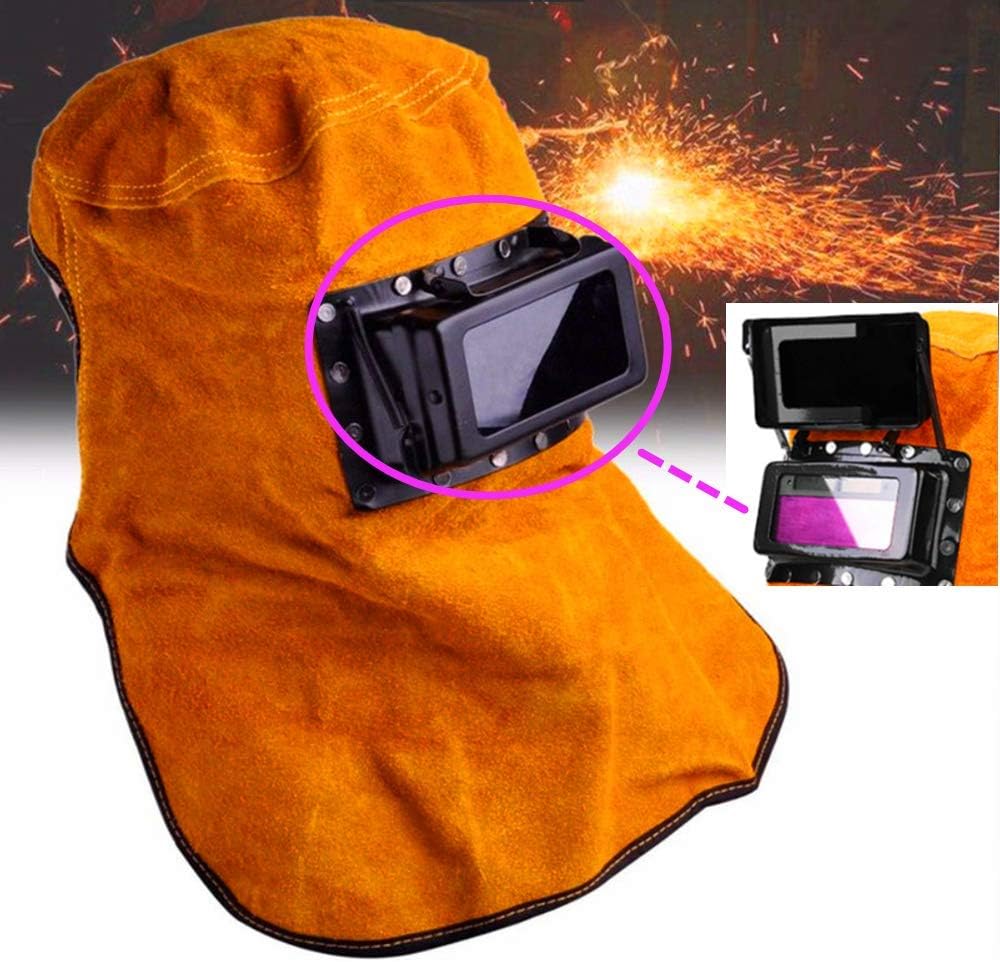 KUNHEWUHUA Leather Welding Helmet Mask Solar Auto Darkening Filter Lens Clamshell Welder Helmet Pack of 2