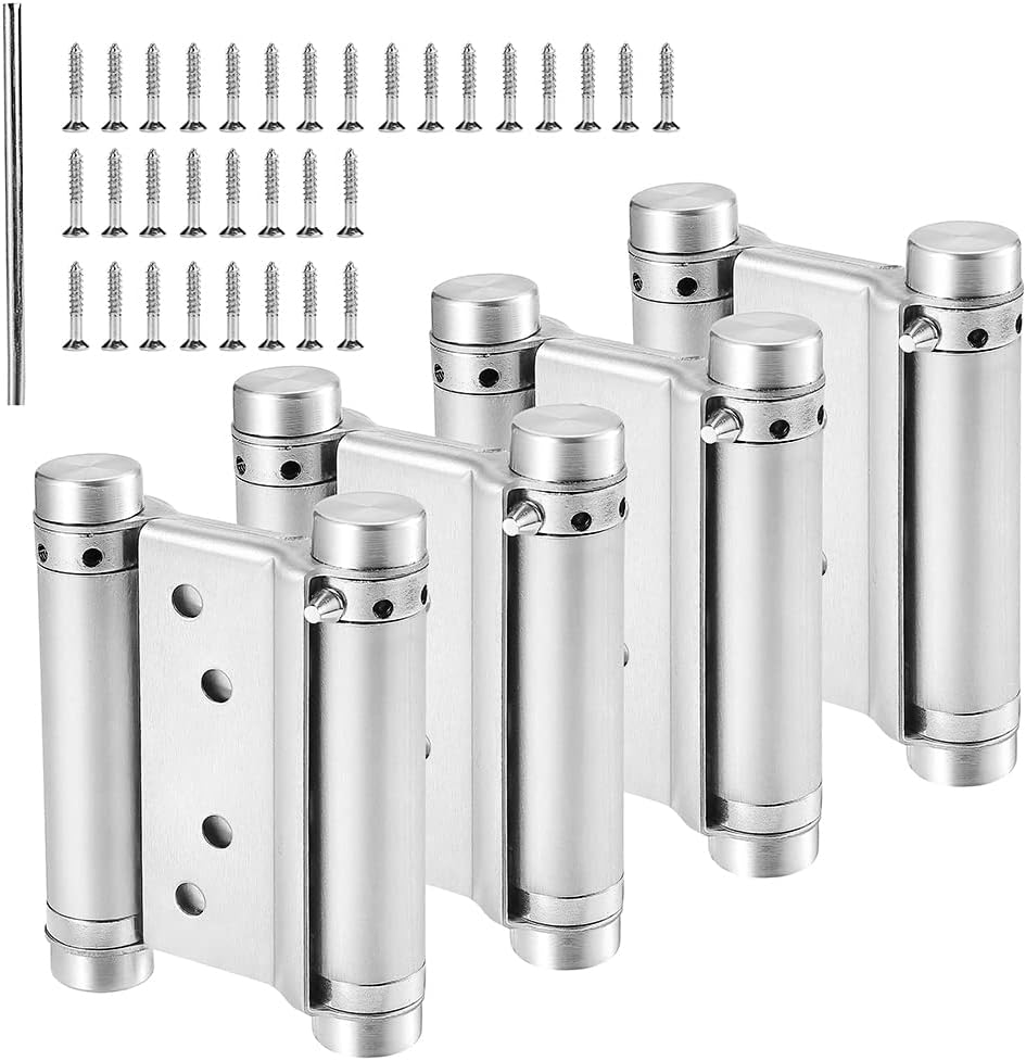 Stainless Steel Door Swing Hinge,4 Pack 3&rsquo;&rsquo; Self Closing Double Action Spring Hinges for Cafe Saloon Pub Doors Gate, with Pins Screws