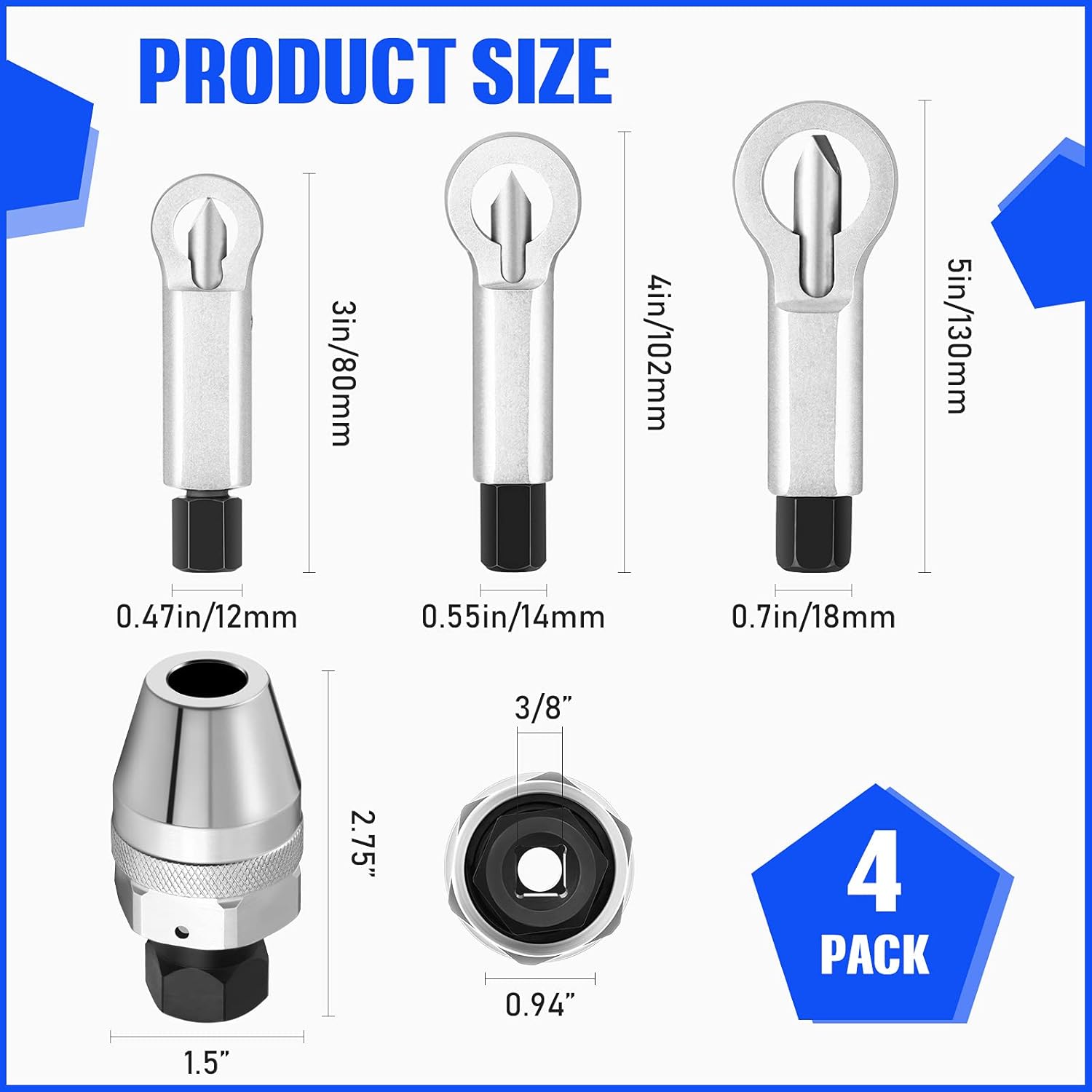 4 Pieces Nut Tool Metal Nut Cracker Nut Breaker Damaged Bolt and Stud Extractor Nut Remover Extractor for Screw Round Stud, Hexagonal Flat, 9-12mm/ 12-16mm/ 16-22mm, 6-12mm