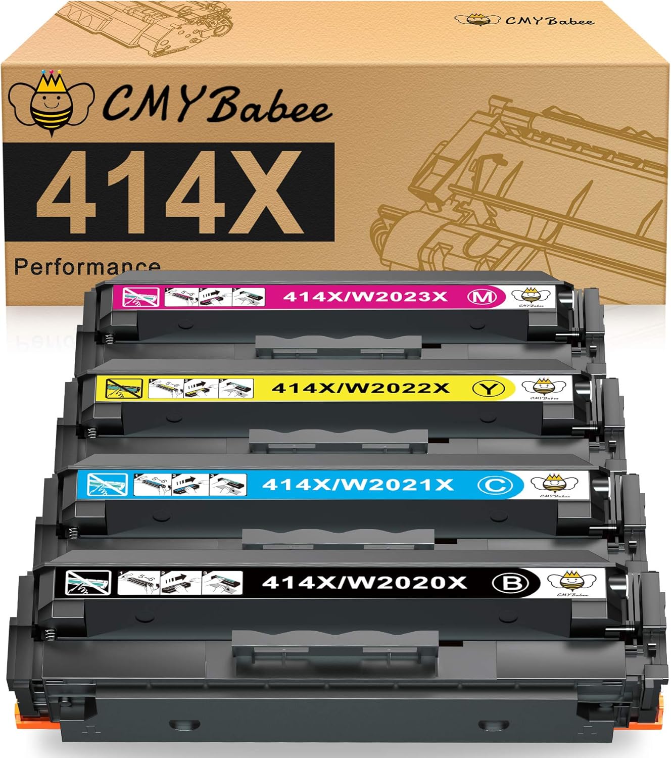 CMYBabee Compatible Toner Cartridge Replacement for HP 414X 414A W2020X for HP Color Pro MFP M479fdw M479fdn M454dw M454dn M454 Toner Printer (Black Cyan Magenta Yellow, 4-Pack)