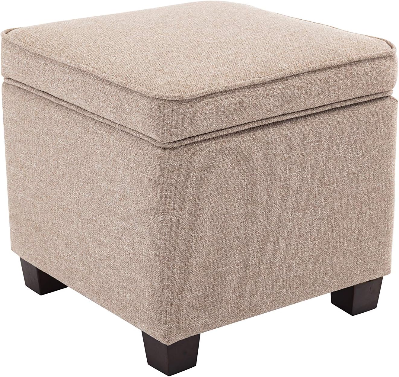 WOVENBYRD 17.5-Inch Storage Ottoman with Accent Piping and Lift Off Lid, Cream