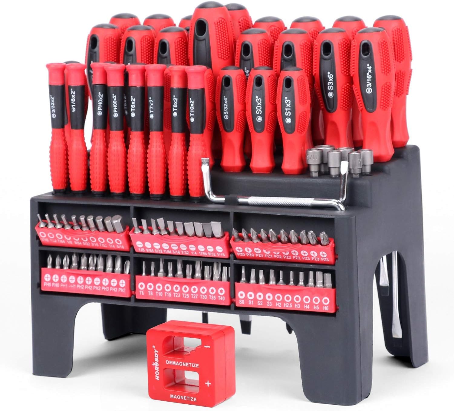 HORUSDY 101-Piece Magnetic Screwdriver Set with Plastic Racking, Tools for Men Tools Gift Pack of 2