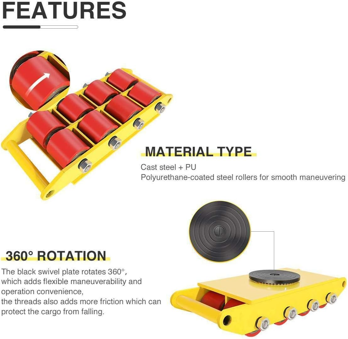 Machinery Mover Industrial Dolly Skate Cast Steel Roller 360&deg; Rotation 6T 8T 12T (8T)