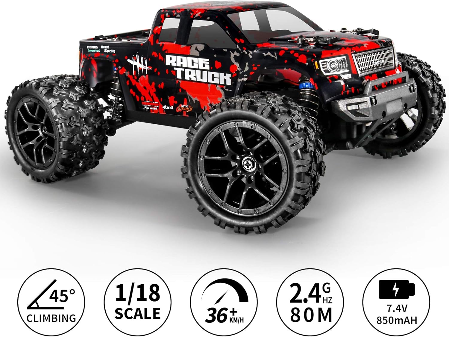 HAIBOXING 1:18 Scale All Terrain RC Car 36KM/H High Speed, 4WD Electric Vehicle,2.4 GHz Radio Controller, Included 2 Batteries and A Charger,Waterproof Off-Road Truck (Red) Pack of 2