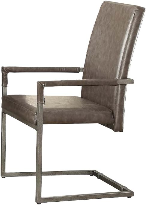 ACME Lazarus Dining Table - - Weathered Oak & Antique Silver