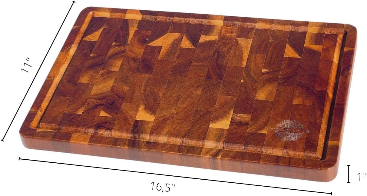 Large & Thick Wood Cutting Board | Natural End-grain Acacia Wood | 16.5