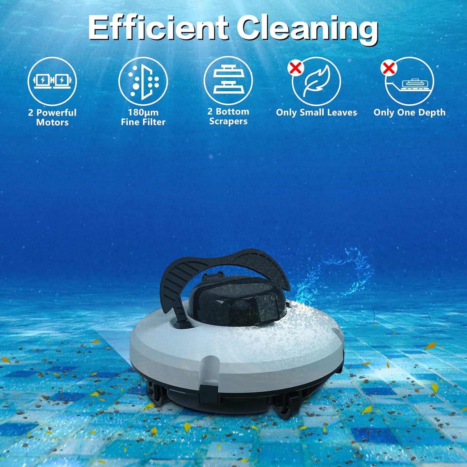 Cordless Robotic Pool Cleaner, Automatic Vacuum for InGround Pools up to 50ft, 120 Mins Runtim, 180&mu;m Fine Filter for Surface Up to 100 Sq, Easy to Clean Top Load Filter Cartridges