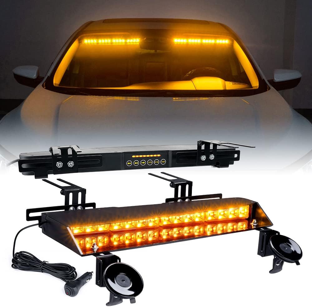 Xprite Red LED Dual Visor Strobe Light Bar, Windshield Sunvisor Emergency Hazard Warning Flashing Caution Lightbars w/ Extend Bracket & Suction Cup for Ambulance Firefighter POV Vehicles Trucks