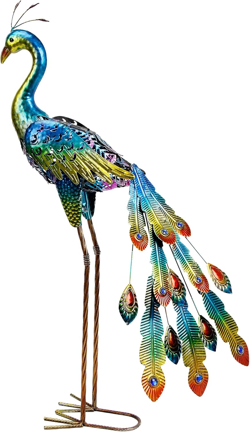 Glintoper Metal Peacocks Solar Garden Decor Outdoor Statues Sculptures with LED Lights, Solar Powered Decorative Yard Art for Landscape Patio Yard Walkway Pathway Lawn, 1 Pack