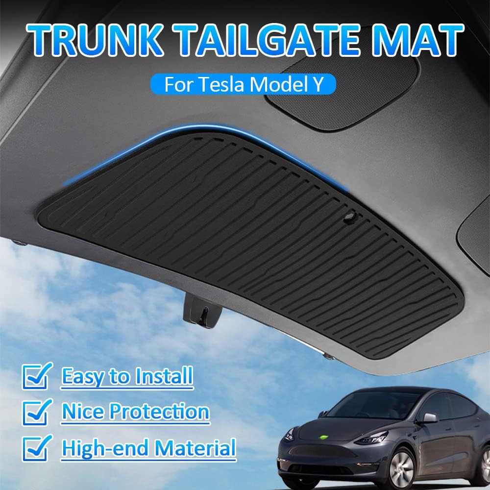 KUST Custom Fit Trunk Mat for Tesla Model Y 2022 2021 2020 Cargo Liner Rear Door Mat Protector Pad Trunk Tailgate Mat Black TPE